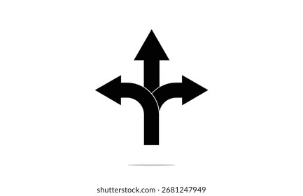 Sinal de seta de direção da direção. três setas, sinal de direção, ícone de direção da estrada vetor. sinal de seta de direção de três vias. ilustração de vetor. Eps 10.