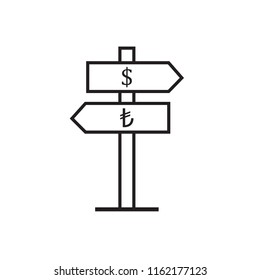 way direction arrows and turkish liras dollar sign icon vector 