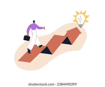 Way to dream idea, business goal, aim. Businessman going to purpose, target, objective, growth process. Mission, success, career development path. Flat vector illustration isolated on white background