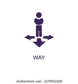 Way element in flat simple style on white background. Way icon, with text name concept