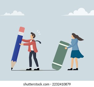 the way to the goal. business and success concepts.man and woman cartoon illustration. vector, illustration.
