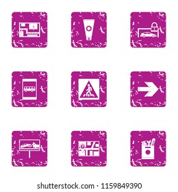 Way guide icons set. Grunge set of 9 way guide vector icons for web isolated on white background