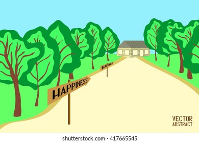 Way to Happiness. Natural Landscape in The Flat Style. Abstract Background for Your Design. Vector Illustration