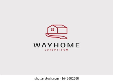 Way and home logo, exterior design of the driveway logo art vector illustration