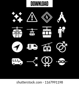 way icon. 16 way vector set. path, cable car cabin, compass and warning sign icons for web and design about way theme