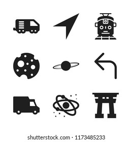 way icon. 9 way vector icons set. logistics truck, turn left and solar system icons for web and design about way theme