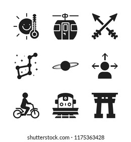 way icon. 9 way vector icons set. saturn, torii gate and cable car cabin icons for web and design about way theme