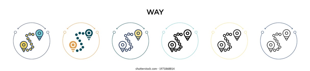 Way icon in filled, thin line, outline and stroke style. Vector illustration of two colored and black way vector icons designs can be used for mobile, ui, web