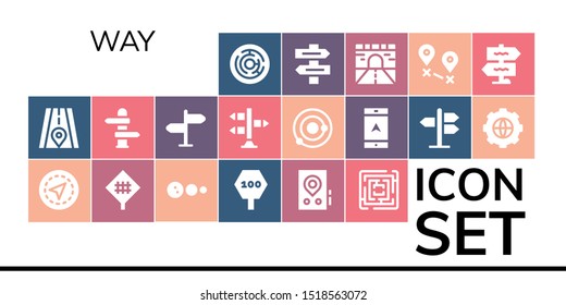 way icon set. 19 filled way icons.  Simple modern icons about  - Labyrinth, Road, Gps, Road sign, Solar system, Direction, Signpost, Navigation, Options, Direction sign, Destination