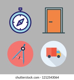 way icon set. vector set about door, compass and side view icons set.