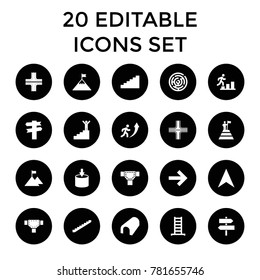 Way icons. set of 20 editable filled way icons such as ladder, stairs, tunnel, road, direction, entrance, labyrinth. best quality way elements in trendy style.
