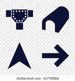 Way icons set. set of 4 way filled icons such as tunnel, road, navigation arrow