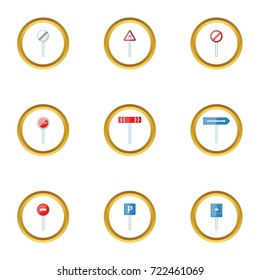 Way icons set. cartoon style set of 9 way vector icons for web design