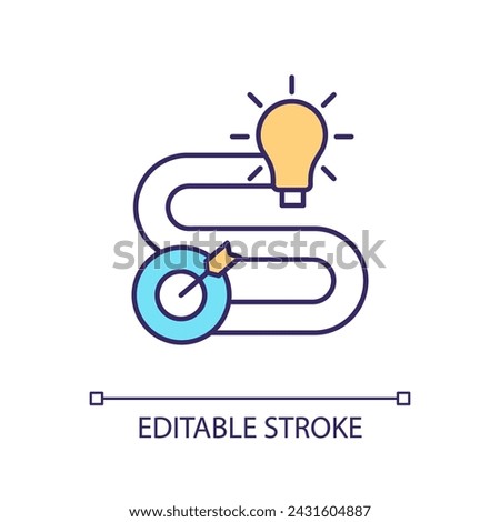 Way from idea to realization RGB color icon. Business scheduling process. Company development planning. Isolated vector illustration. Simple filled line drawing. Editable stroke. Arial font used