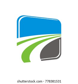 A way logo, roadway, fast moving toward theme logo design template vector illustration