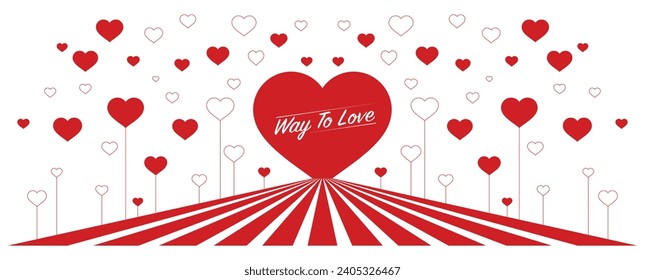 Way to love, Valentine's Copy space card, Red and white heart random pattern