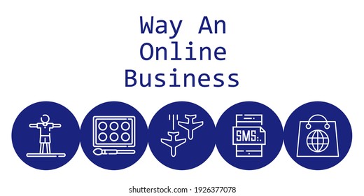 way an online business background concept with way an online business icons. Icons related plane, watercolor, smartphone, stretching, shopping