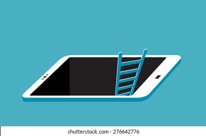way out  deep hole of mobile device and the ladder