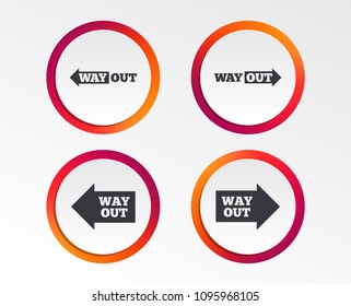 Way out icons. Left and right arrows symbols. Direction signs in the subway. Infographic design buttons. Circle templates. Vector