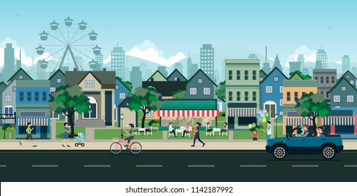 The way people live in cities with buildings and streets