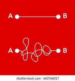Way from point A  to B with straight line and curve  path 