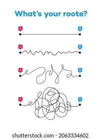 Way from point A to B-straight, easy, simple, chaos. Business metaphor. Searching solution problem concept. Vector illustration 10 eps