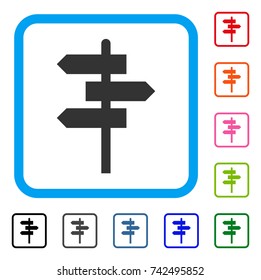 Way Pointer icon. Flat gray pictogram symbol inside a light blue rounded squared frame. Black, gray, green, blue, red, orange color variants of Way Pointer vector.