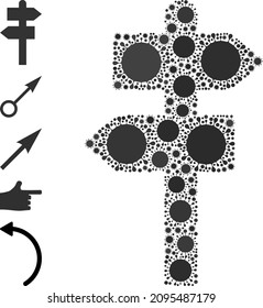 Way pointer mosaic icon. Vector collage is created with random covid icons. Covid collage way pointer icon and other icons. Way pointer collage for epidemic templates.