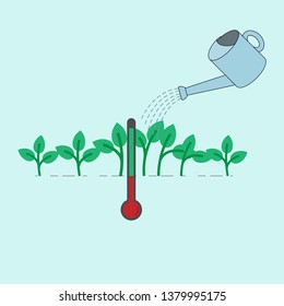 Way to reduce global warming concept. Fighting climate change metaphor. Planting more tree. Vector illustration outline flat design style.