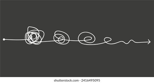 The way to solve a complex idea. Process of understanding. Clarity of thought, brainstorming. Doodle vector illustration on black background