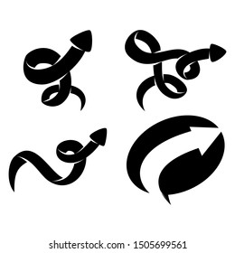 Way Spiral Arrow Direction Vector Black Color set
