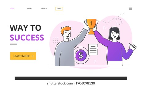 Way to success abstract concept. Outline minimal style cartoon vector illustration with fictional characters. Website, webpage, landing page template.