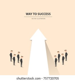 Way to success. Business concept of teamwork and leadership business concept. Symbol of decisiveness, right decision, planning, strategy direction. Vector illustration.