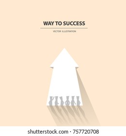 Way to success. Business concept of teamwork and leadership business concept. Symbol of decisiveness, right decision, planning, strategy direction. Vector illustration.