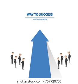 Way to success. Business concept of teamwork and leadership business concept. Symbol of decisiveness, right decision, planning, strategy direction. Vector illustration.