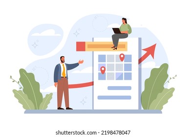 Way to success. Business or personal development journey. Self-growth and career progress in the future. Goal, motivation, hard work and result. Flat vector illustration