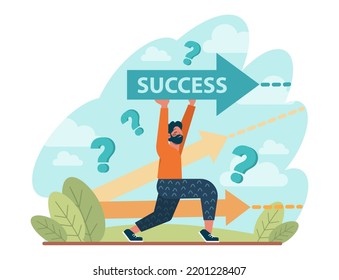 Way to success. Business or personal development journey. Self-growth and career progress in the future. Goal, motivation, hard work and result. Flat vector illustration