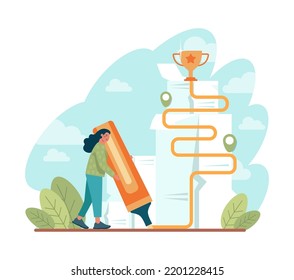 Way to success. Business or personal development journey. Self-growth and career progress in the future. Goal, motivation, hard work and result. Flat vector illustration