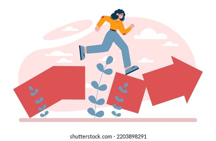 Way to success. Business or personal development journey. Self-growth and career progress in the future. Goal, motivation, hard work and result. Flat vector illustration