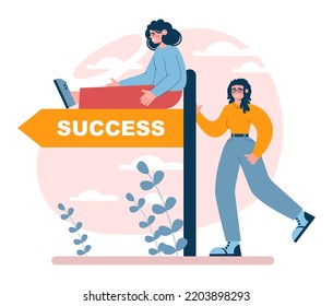 Way to success. Business or personal development journey. Self-growth and career progress in the future. Goal, motivation, hard work and result. Flat vector illustration