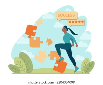 Way to success. Business or personal development journey. Self-growth and career progress in the future. Goal, motivation, hard work and result. Flat vector illustration