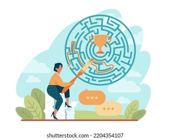 Way to success. Business or personal development journey. Self-growth and career progress in the future. Goal, motivation, hard work and result. Flat vector illustration