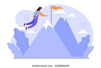 Way to success. Business or personal development journey. Self-growth and career progress in the future. Goal, motivation, hard work and result. Flat vector illustration