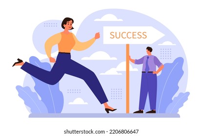 Way to success. Business or personal development journey. Self-growth and career progress in the future. Goal, motivation, hard work and result. Flat vector illustration