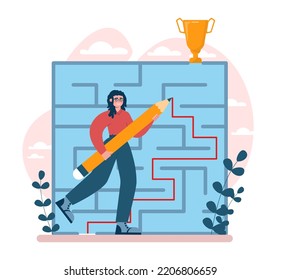 Way to success. Business or personal development journey. Self-growth and career progress in the future. Goal, motivation, hard work and result. Flat vector illustration