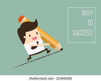 Way To Success, Concept of Business Opportunity. Flat Design Cartoon Vector Illustration 