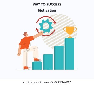 Way to success. Motivation for professional or personal development. Self-growth and career progress in the future. Goal, motivation, hard work and result. Flat vector illustration