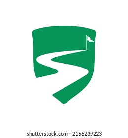 Forma de éxito en el diseño del logotipo vectorial. Cartel de diseño del logo del viaje por carretera creativo.