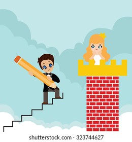 Way To Success.Concept of love.Cartoon Illustration.