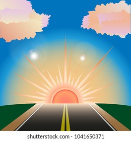 The Way to Sunset or the dawn . Vector, Illustration